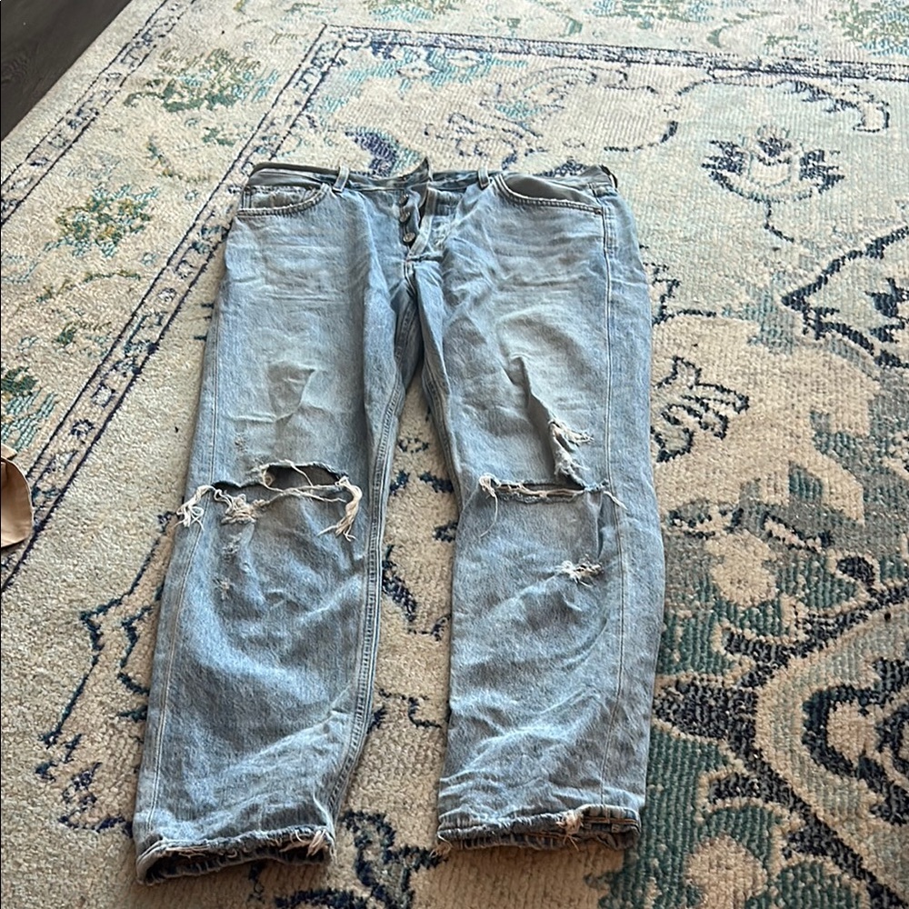 Agolde Blue Boyfriend Jeans with Distressed Details